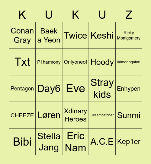 How similar is your music taste to Bingo Card