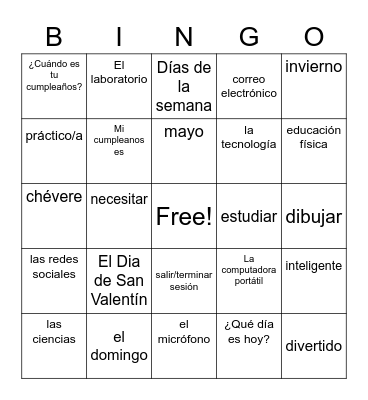 La escuela/El colegio Bingo Card