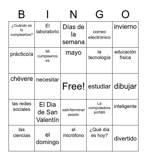 La escuela/El colegio Bingo Card