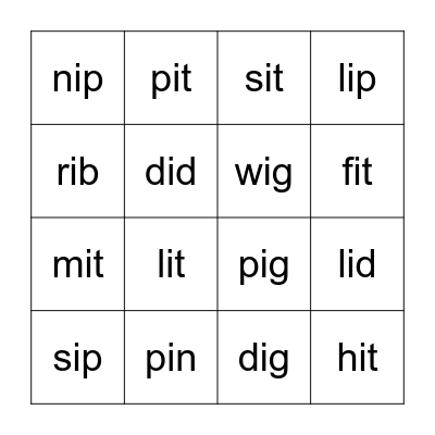 Short i BINGO Card