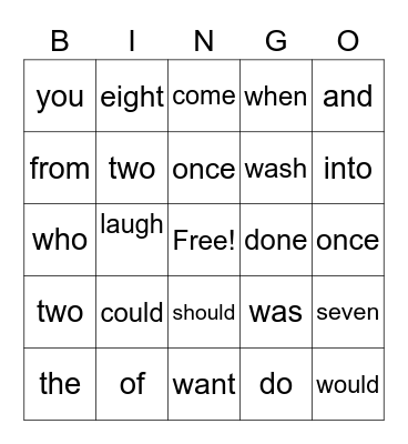 Heart word Bingo Card