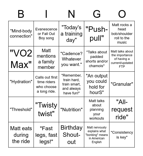 75+ Minutes with Matt Wilpers Bingo Card