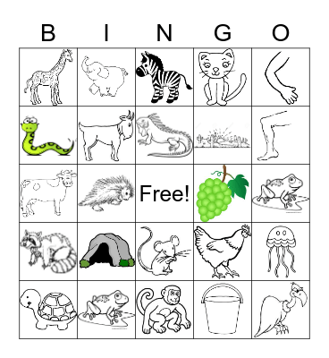 Beginning Sounds Animals Bingo Card