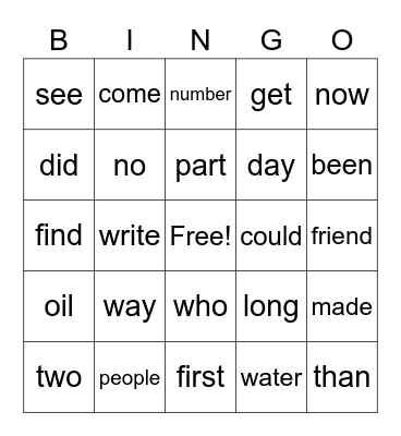 Lists 8/9/10 Bingo Card