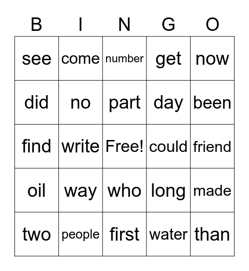 Lists 8/9/10 Bingo Card