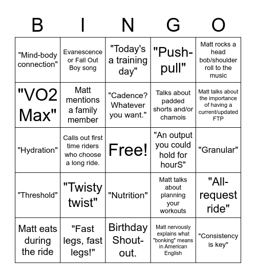 75+ minute PZE with Matt Wilpers Bingo Card