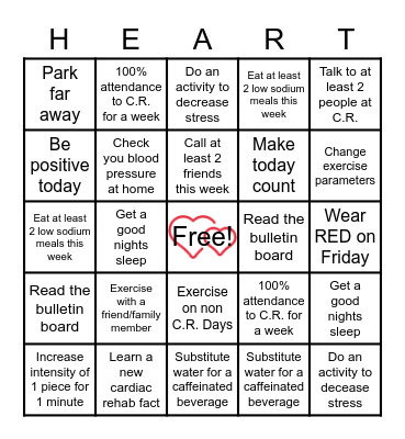 CHRISTUS Cardiac Rehab - Westover Hills Bingo Card