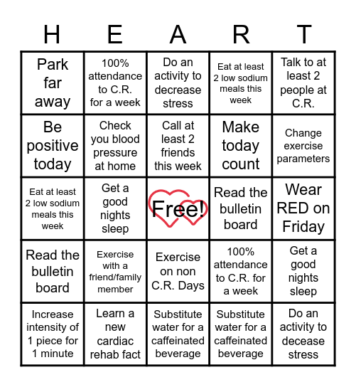 CHRISTUS Cardiac Rehab - Westover Hills Bingo Card