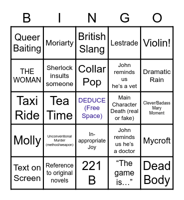 SHERLOCK Bingo Card