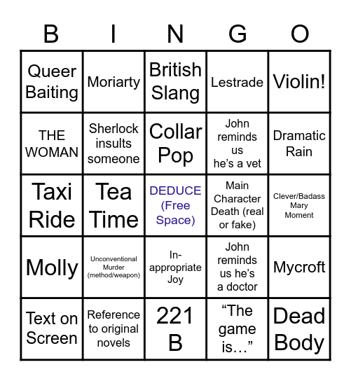 SHERLOCK Bingo Card