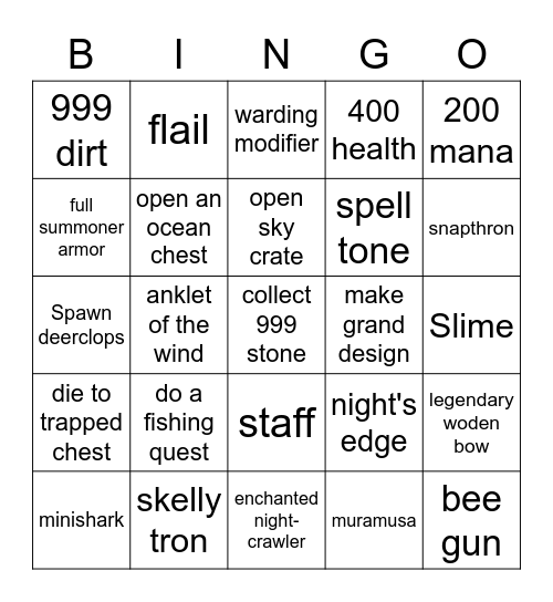 terraria! Bingo Card