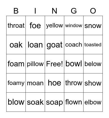 Long O Digraphs Bingo Card