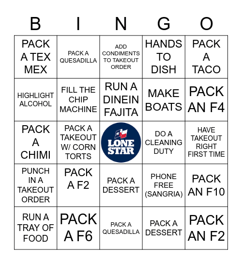 TAKEOUT BINGO Card