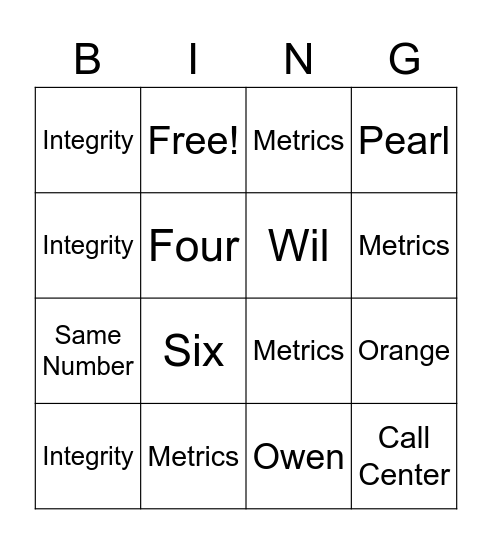 Untitled Bingo Card