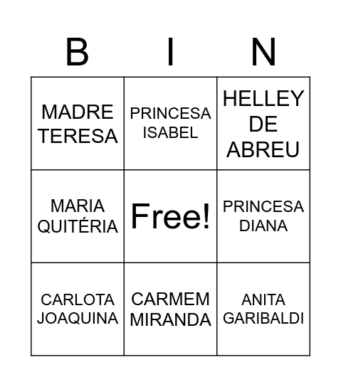 BINGO MULHERES FAMOSAS Bingo Card