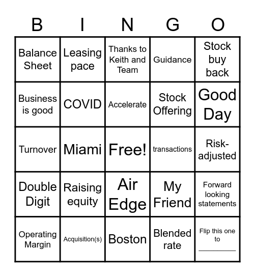 Air Bingo Card