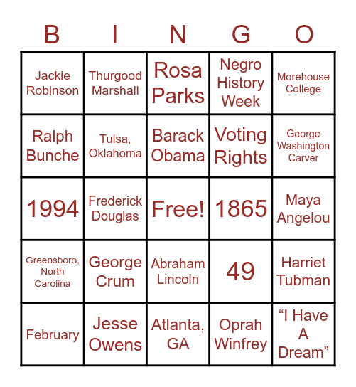 BLACK HISTORY BINGO Card