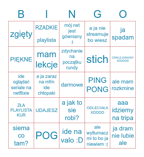 Typowe teksty olci Bingo Card