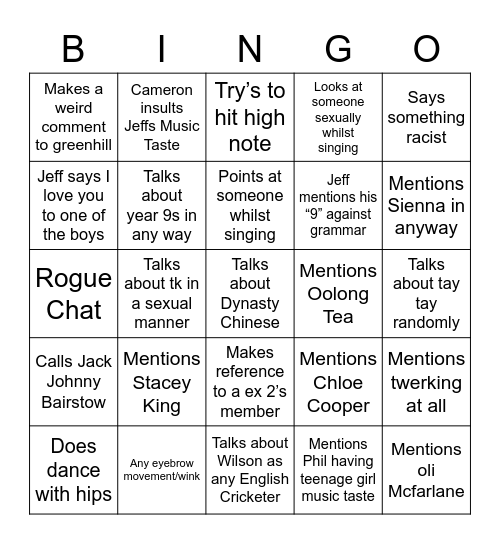 Jeff Bingo Card