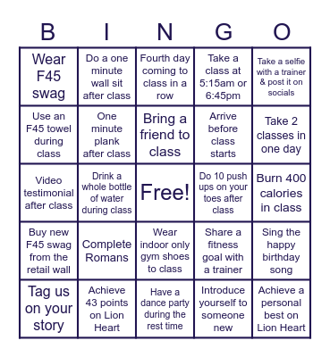 F45 North Livonia Bingo Card