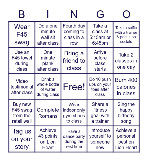 F45 North Livonia Bingo Card