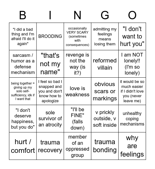 Angst Only Bingo Card
