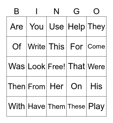 1st Grade Sight Words Bingo Card