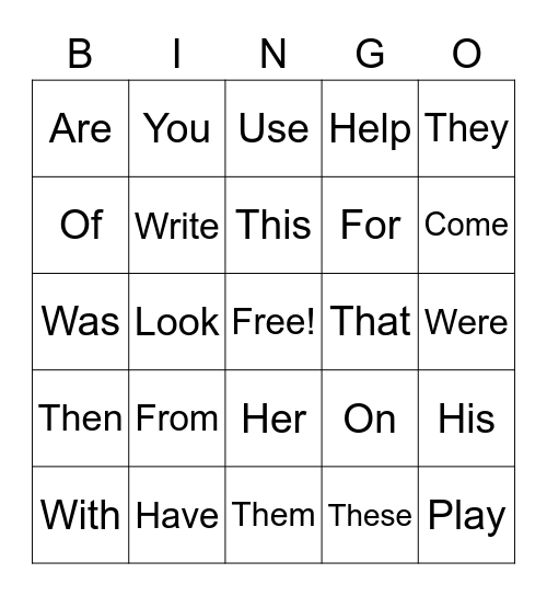 1st Grade Sight Words Bingo Card