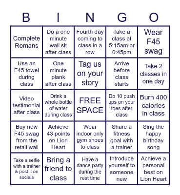 F45 North Livonia Bingo Card