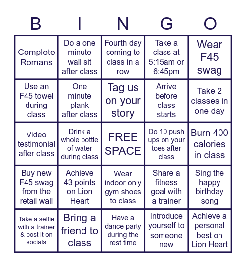 F45 North Livonia Bingo Card