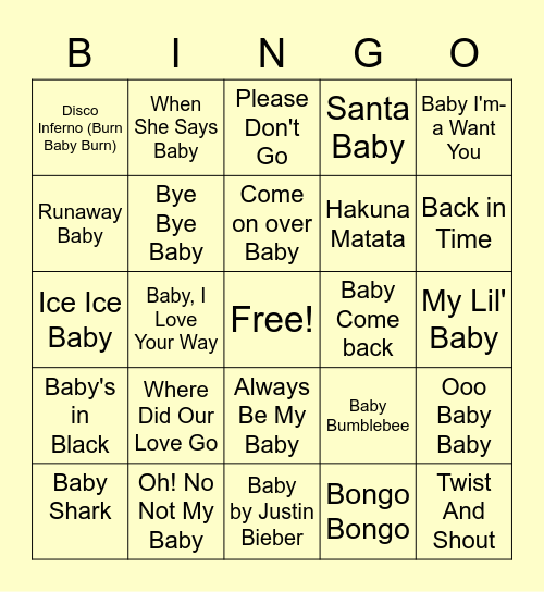 Thomas' Baby Bingo Card