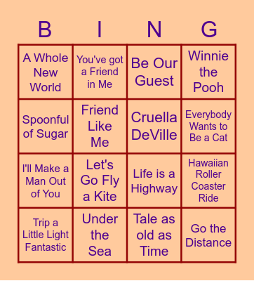 Disney BINGO Card