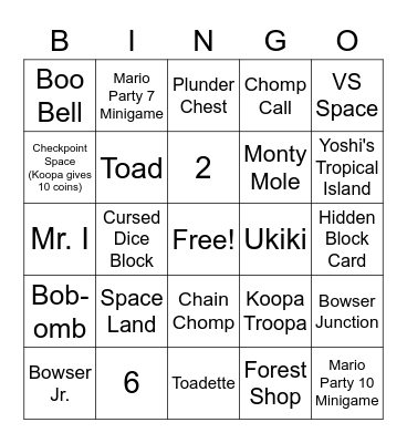 Mario Party Superstars Bingo Card