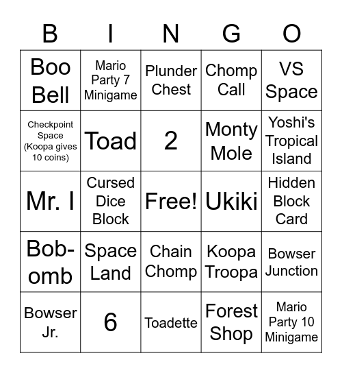 Mario Party Superstars Bingo Card