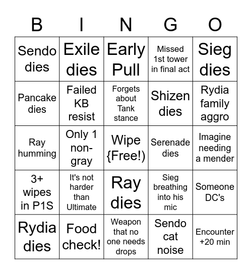 Raid Bingo Card
