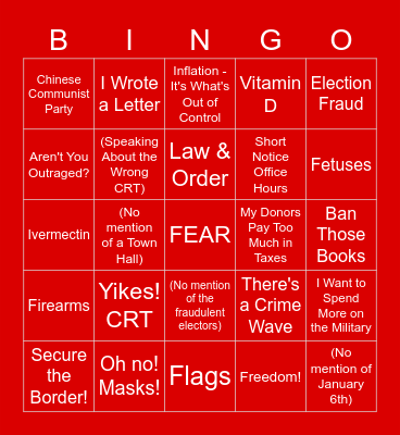 Rep. Fitzgerald "All About the Base!" BINGO Card