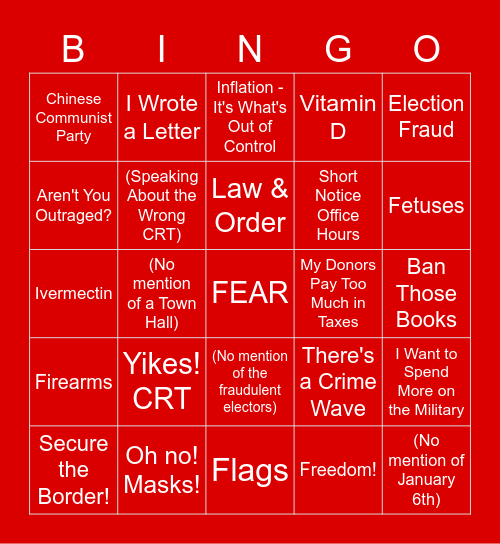Rep. Fitzgerald "All About the Base!" BINGO Card