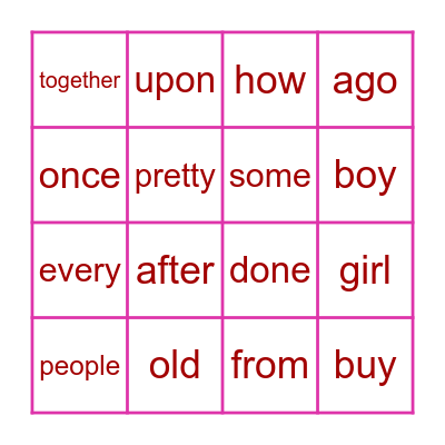 Unit 3 Sight Words Bingo Card
