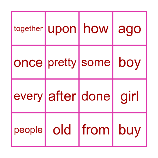 Unit 3 Sight Words Bingo Card