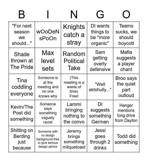 Incline Meeting Bingo Card