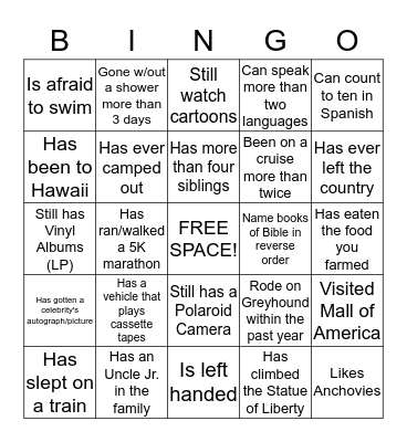 Did you Know? Bingo Card