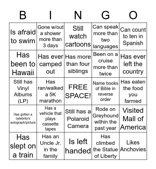 Did you Know? Bingo Card