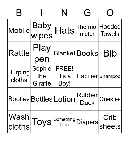 Stacey's Baby shower Bingo Card