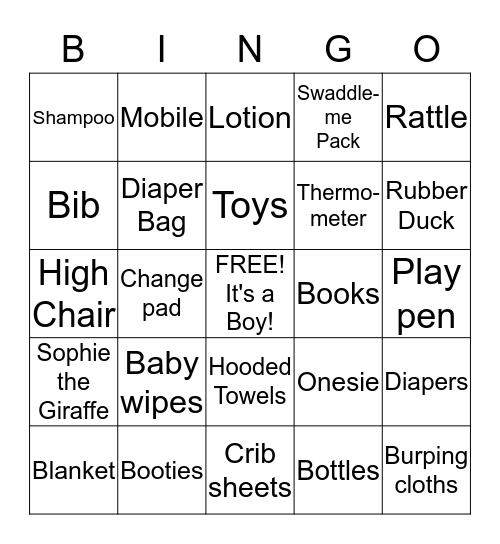 Stacey's Baby Shower Bingo Card