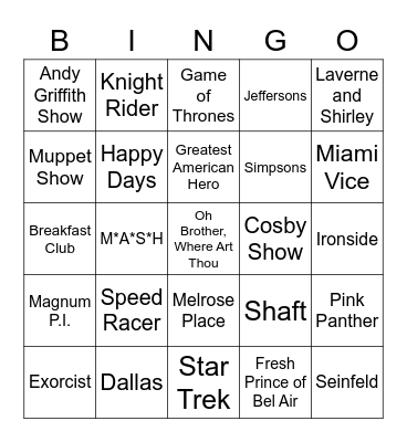 Theme Songs Bingo Card