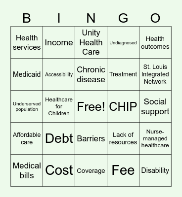 Uninsured Bingo Card