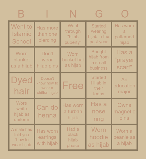 Muslimah Bingo Card