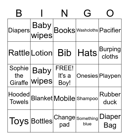 Stacey's Baby Shower Bingo Card