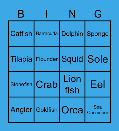 Fish Bingo Card