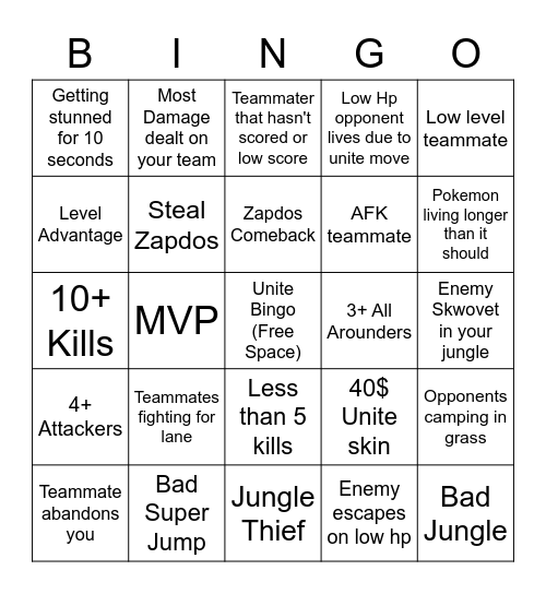 Unite Bingo Card